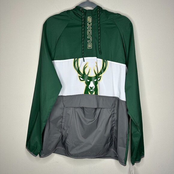 NWT Fanatics Milwaukee Bucks Anorak Flagrant Foul Hoodie Half Zip Jacket Size L - Picture 2 of 12